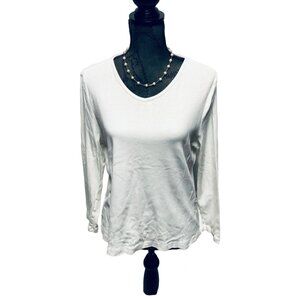 Allison Brittany Top Womens Size Large Long Sleeve Classic Cotton White Shirt